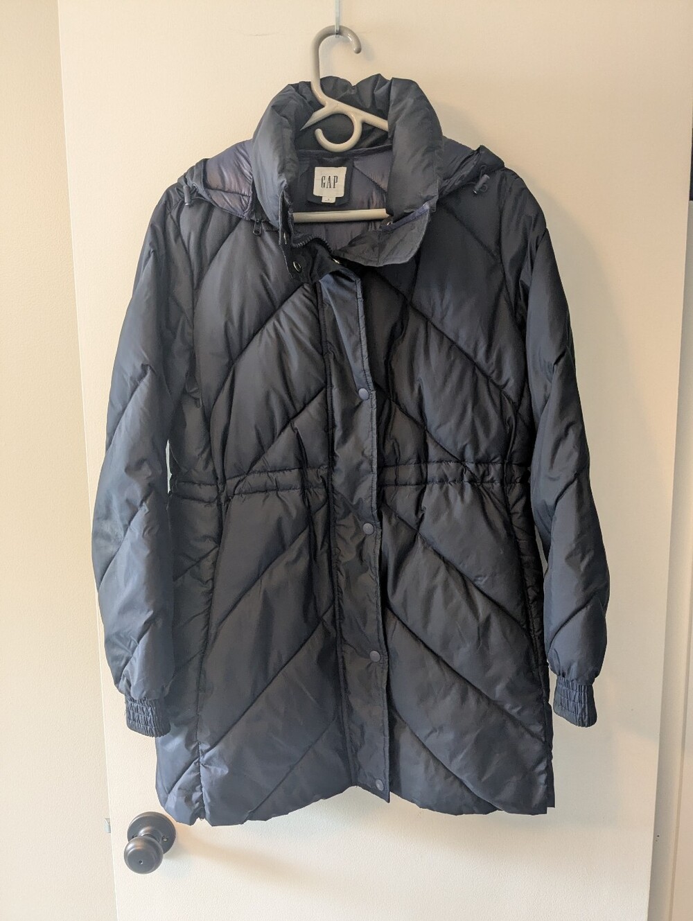 GAP Navy Blue Hooded Puffer Coat Small